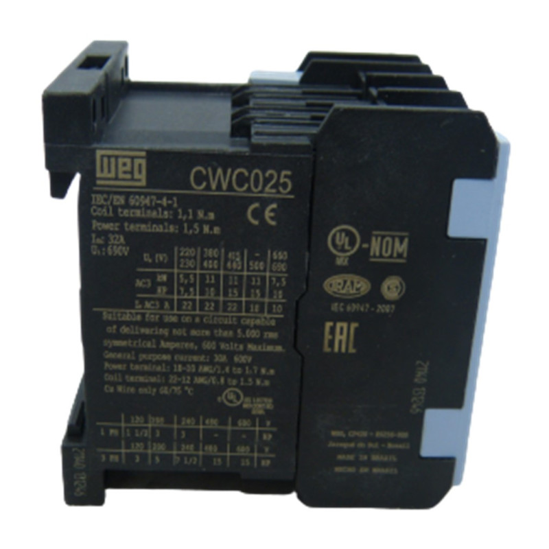 Contator Weg Cwc 25.00 220v Chave 7.5 cv (Mini Contator) Bobina Vca ...